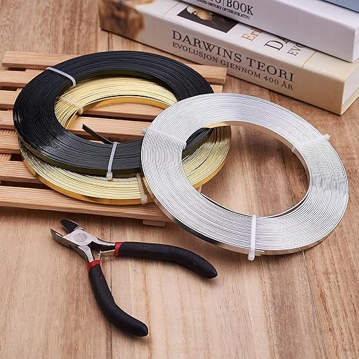 Fashewelry 98Ft 3 Colors Aluminum Flat Wire 5mm Wide Bendable Metal Craft Wire Strip 18 Gauge with Side Cutting Plier for Bezel Sculpting Armature Jewelry Making Gem Metal Wrap