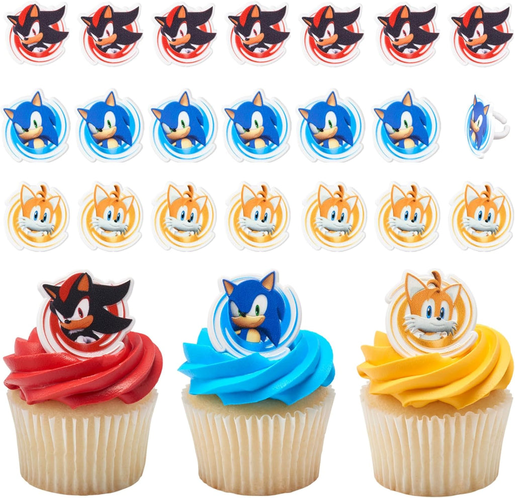DecoPac Sonic the Hedgehog Rings, Cupcake Decorations Featuring Sonic, Tails, and Shadow - 24 Pack