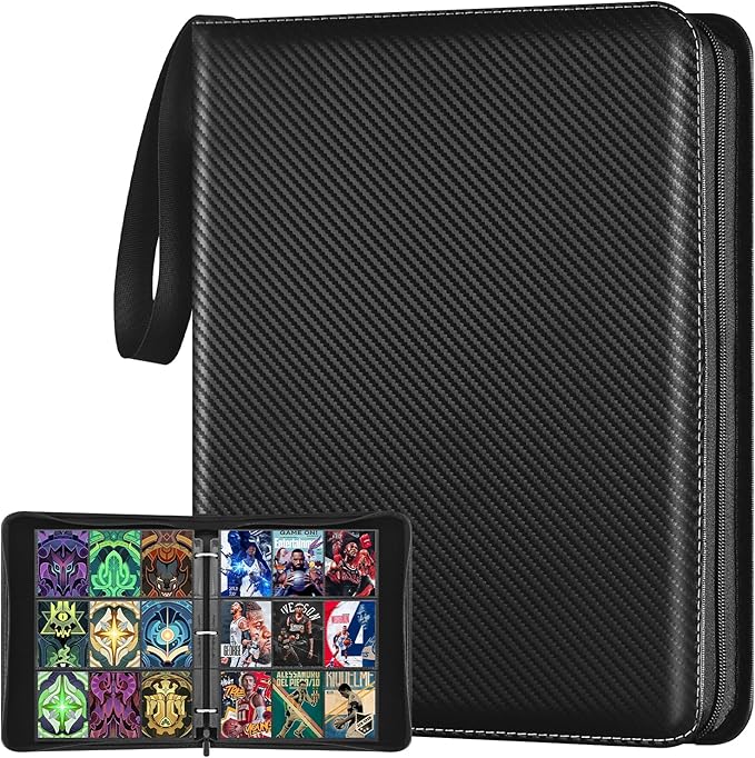 9 Pocket Card Binder, 900 Double Sided Pockets, PU Collection Binder for MTG, TCG, Sports Cards, Black (Carbon Black)