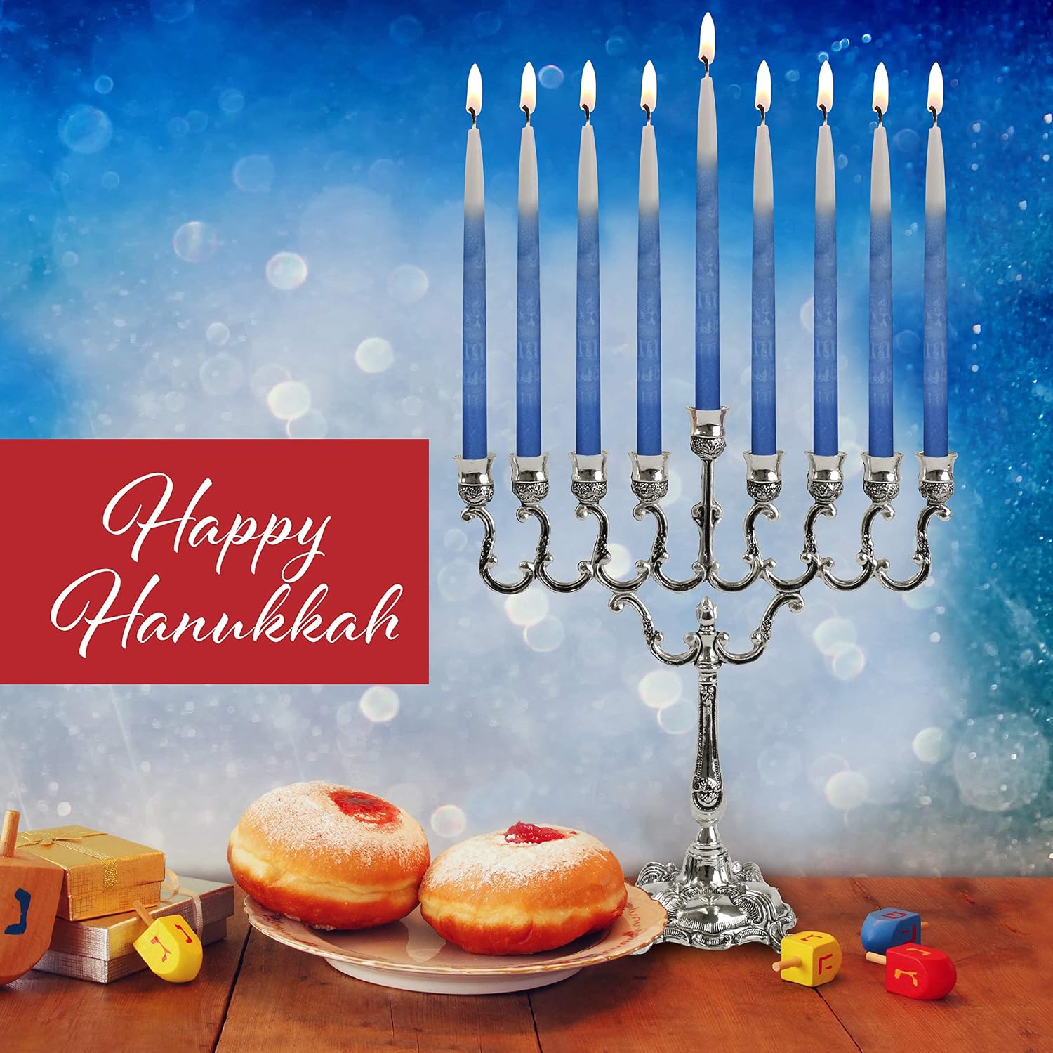 Ner Mitzvah Dripless Chanukah Candles, Decorated Ombre Blue & White Hanukkah Candles Fits Most Menorahs, Premium Quality Wax for All 8 Nights of Hanukkah - Standard Size - 45 Count