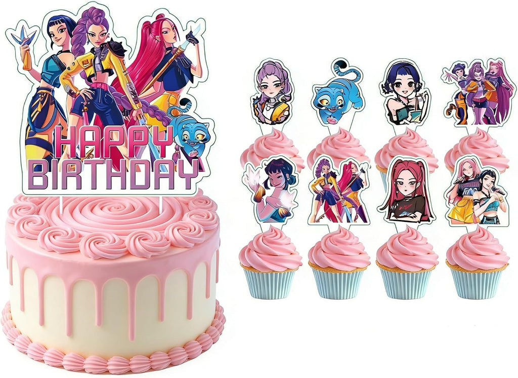 25 Pcs Cartoon Cake Decorations, Include 1 Happy Birthday Cake Toppers, 24 cupcake Topper for Cute Birthday Decorations