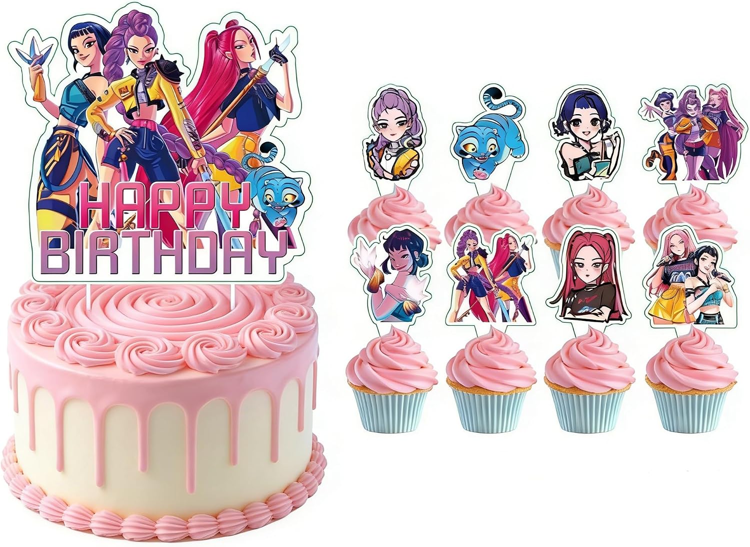 25 Pcs Cartoon Cake Decorations, Include 1 Happy Birthday Cake Toppers, 24 cupcake Topper for Cute Birthday Decorations