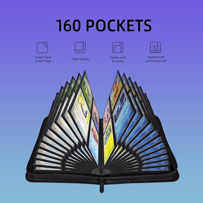 4 Pockets Premium Card Binder 160 Cards Trading Card Binders No Ring Card Storage Display Album(4 Pocket 160 Card Slot,Blue)