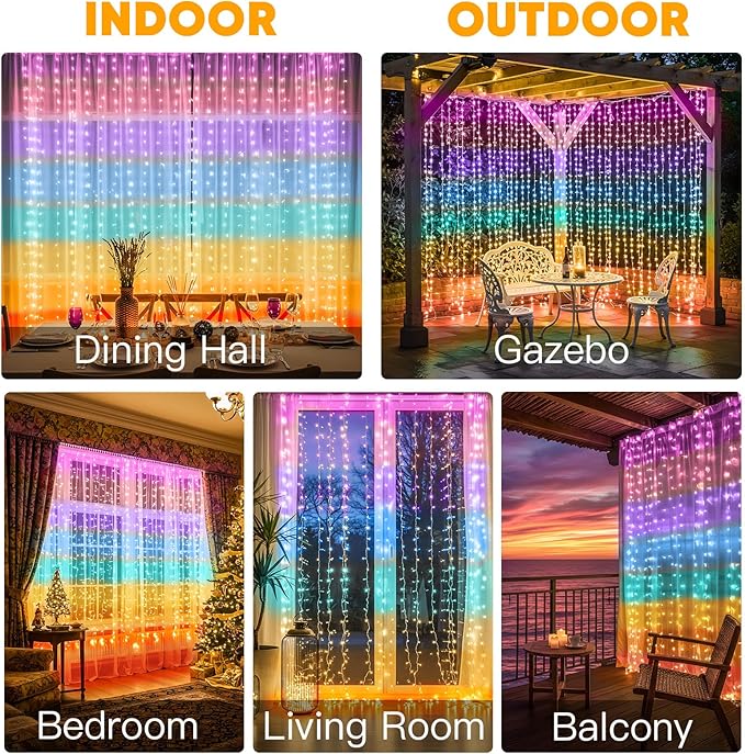 suddus Curtain Lights for Bedroom, 320 Led 9.8ft x9.8ft Hanging String Lights Indoor, Curtain String Lights for Backdrop, Window, Wall, Wedding, Party, Garden, Porch, Brithday Decor Multicolor