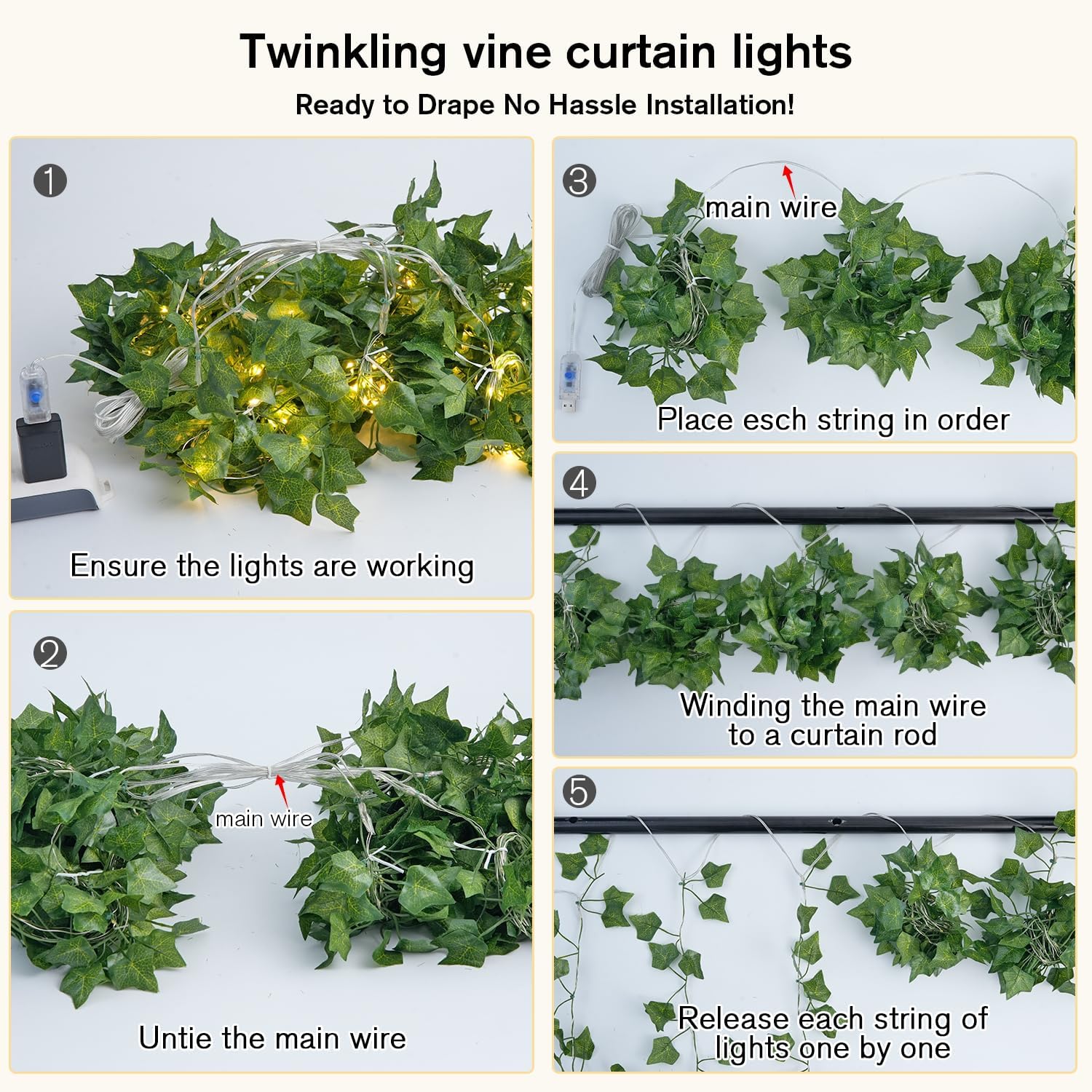 JMEXSUSS Vine Lights for Bedroom, 200 LED Vines Fairy Lights, Artificial Ivy Leaf Light for Wall Curtain Wedding Party Christmas Indoor Decor, 6.5ft x 6.5ft with Remote
