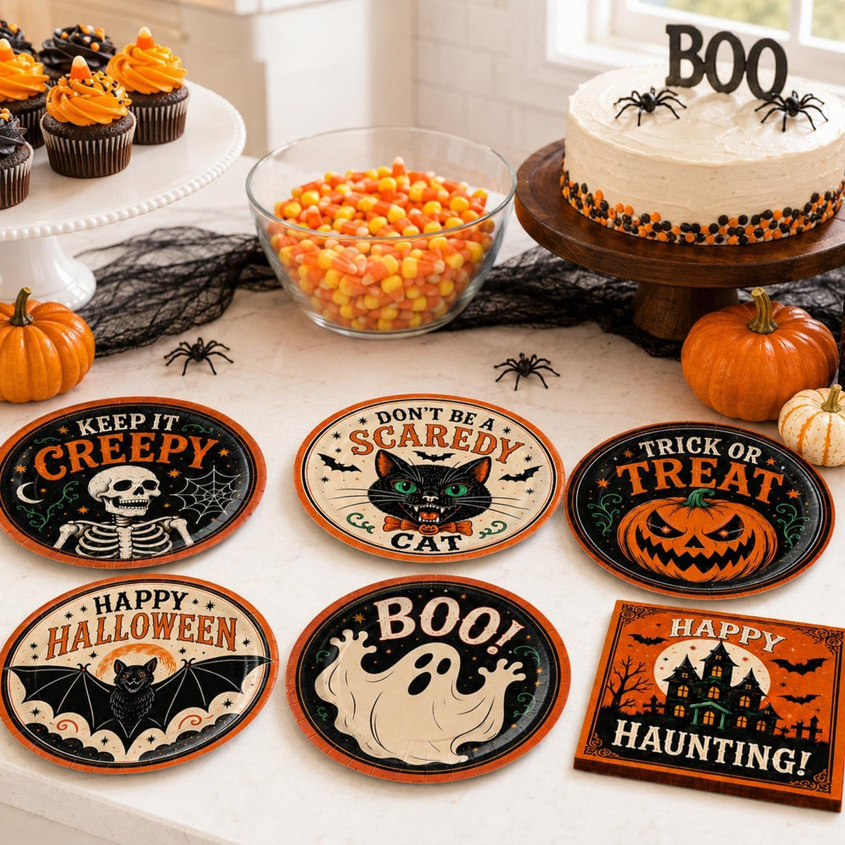Oigco 60PCS Halloween Party Supplies, Vintage Halloween Plates and Napkins Se...