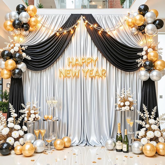 Silver Glitter Backdrop Curtain for Parties Wedding,10Ft x 10Ft Satin Shimmer Photo Backdrop,Non-Wrinkle Sparkle Drapes for Backdrop,Back Drop for Photography, Birthdays,Weddings,Prom