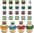 Sesame Street Rings, 24 Cupcake Toppers Featuring Elmo, Big Bird, Cookie Monster, Grover, Bright Colorful Cupcake Decorations, Food Safe - 24 Pack