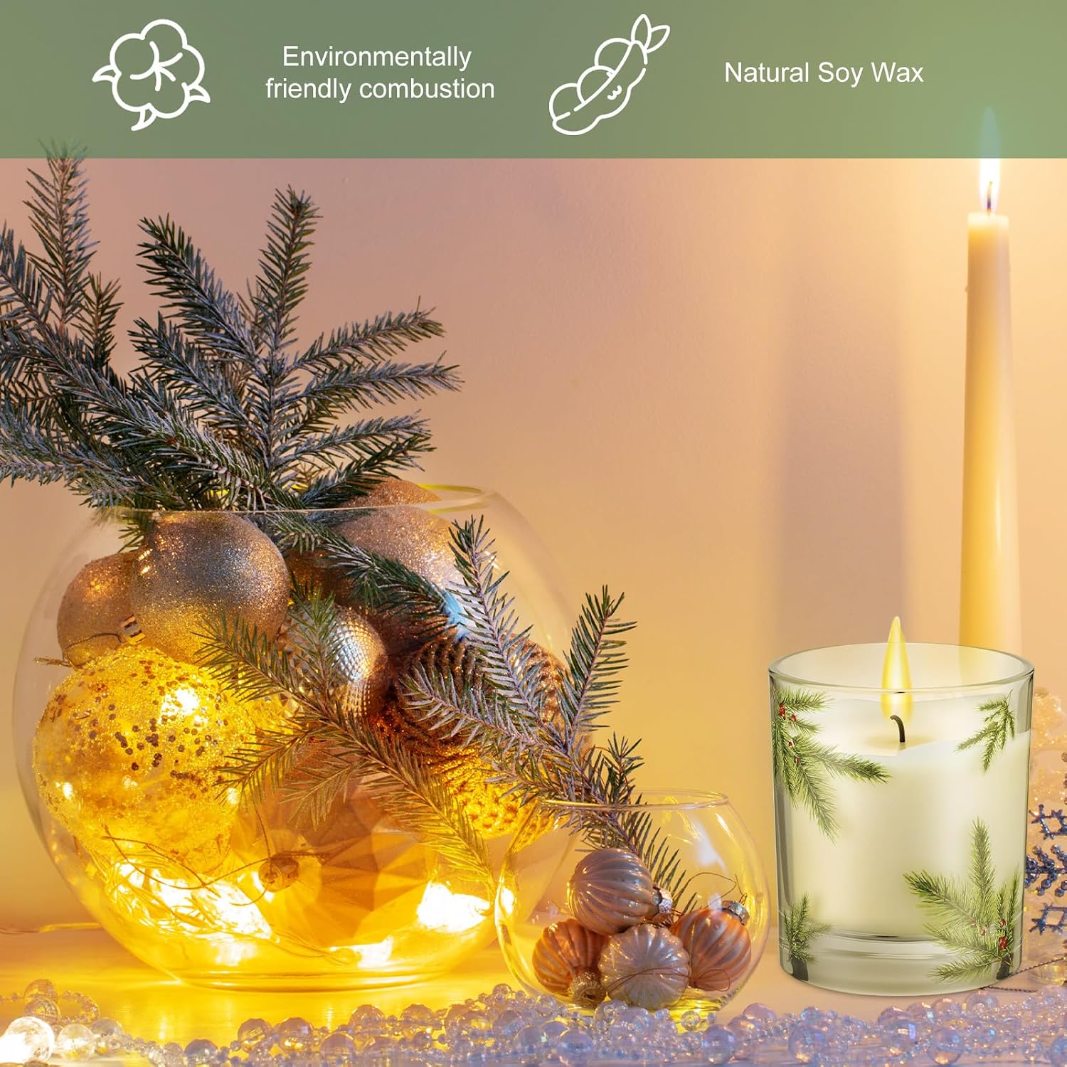 Nuanchu 4 Pack Fir Pine Needle Candle 6.5 oz Scented Candles Gifts with Fir Pine Needle Design Valentine's Day Home Decor for Women and Men