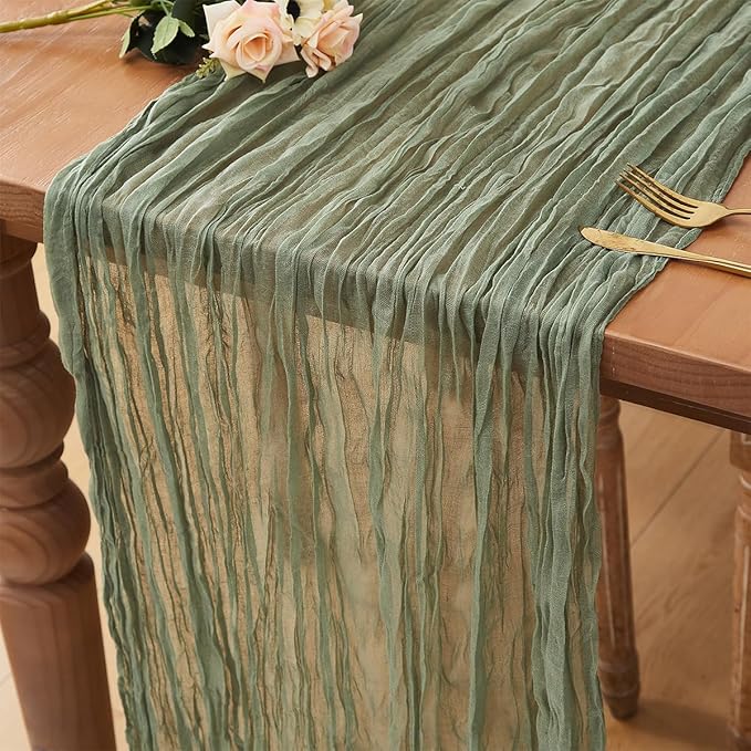 Sage Green 1 Pack Cheesecloth Table Runner 120 Inch 10 FT Boho Rustic Gauze for Wedding Baby Shower Party Farmhouse Summer Home Decor Washable