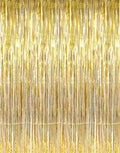 GOER 3.2 ft x 9.8 ft Metallic Tinsel Foil Fringe Curtains,Party Streamer Backdrop for Birthday,Graduation Decorations and New Year Eve (2 Pcs,Gold)