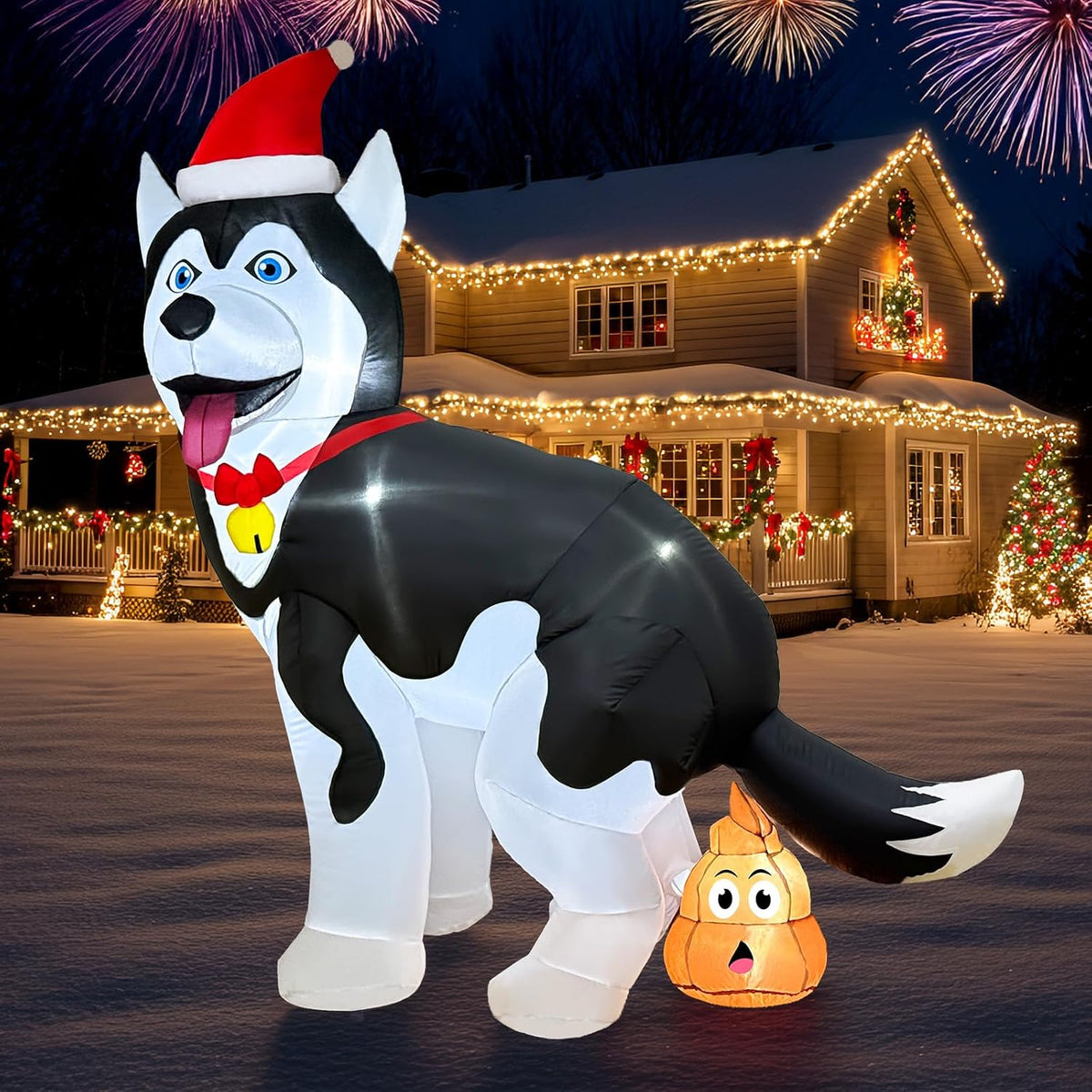 ourwarm 5ft funny christmas inflatables husky outdoor christmas shown in use