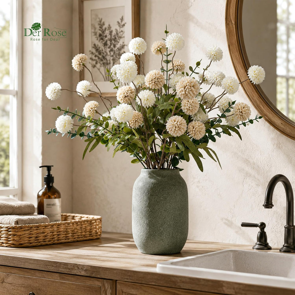 der rose 18pcs fake flowers white blooms and, side view