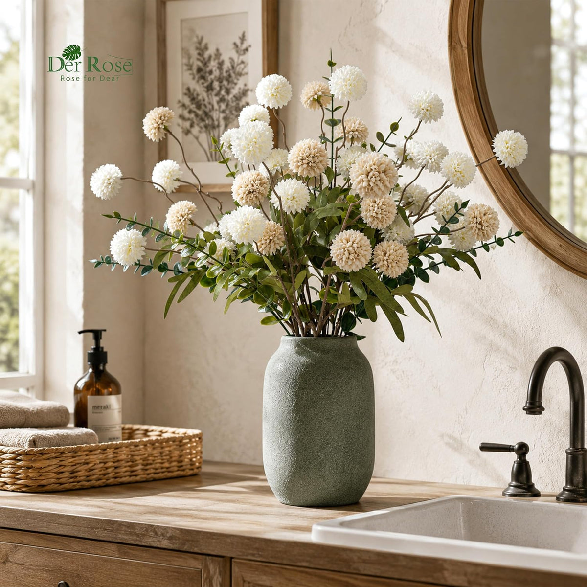 der rose 18pcs fake flowers white blooms and, side view
