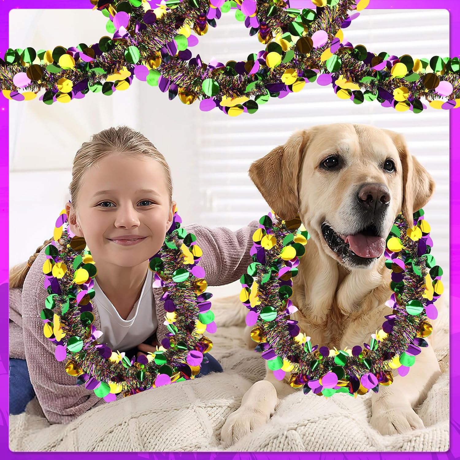 MARFOREVER Mardi Gras Tinsel Garland Mardi Gras Decorations Purple Green Gold Metallic Twist Garlands Carnival Hanging Ornament for Carnival Party Indoor Outdoor Home Supplies Decor, 3 Pcs 19.7 FT