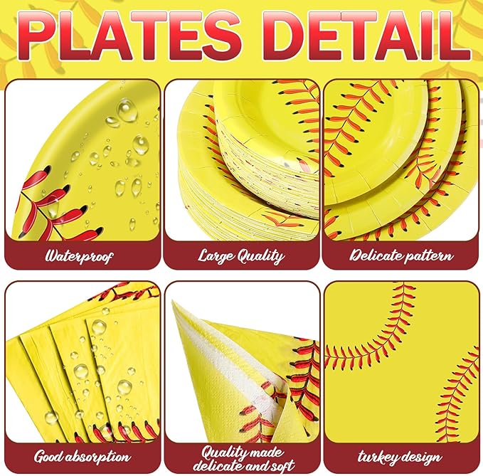 452 Pcs Softball Birthday Party Decorations for 50 Guests, Softball Paper Plates Napkins Cups Tablecloth Cutlery Straws Disposable Tableware Set for Women Men Sports Theme Party Supplies
