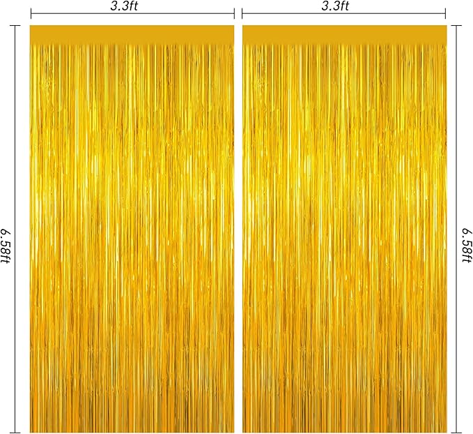 Gold Tinsel Backdrop Birthday Decorations, 2Pack Foil Curtain Backdrop Gold Streamers Dance Party Decorations Photo Booth Props for Bachelorette Decors Christmas Halloween New Years Eve Party Supplies