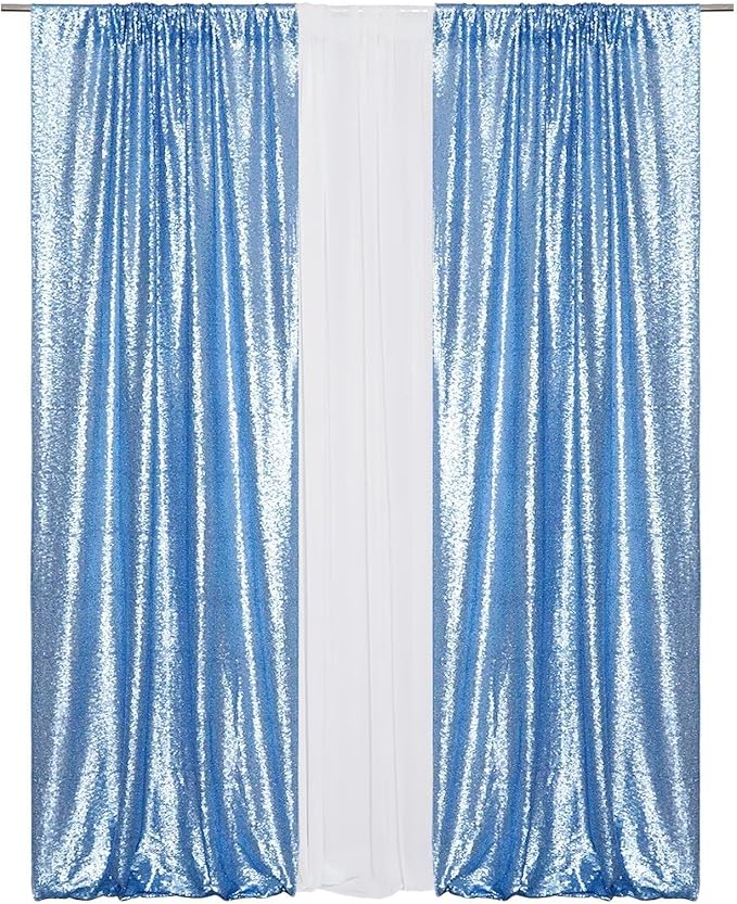 Eternal Beauty Sequin Backdrop Curtains, 2x8 Ft-2 Panels Baby Blue Back Drop for Shimmer Photography Party Wedding Birthday Decor