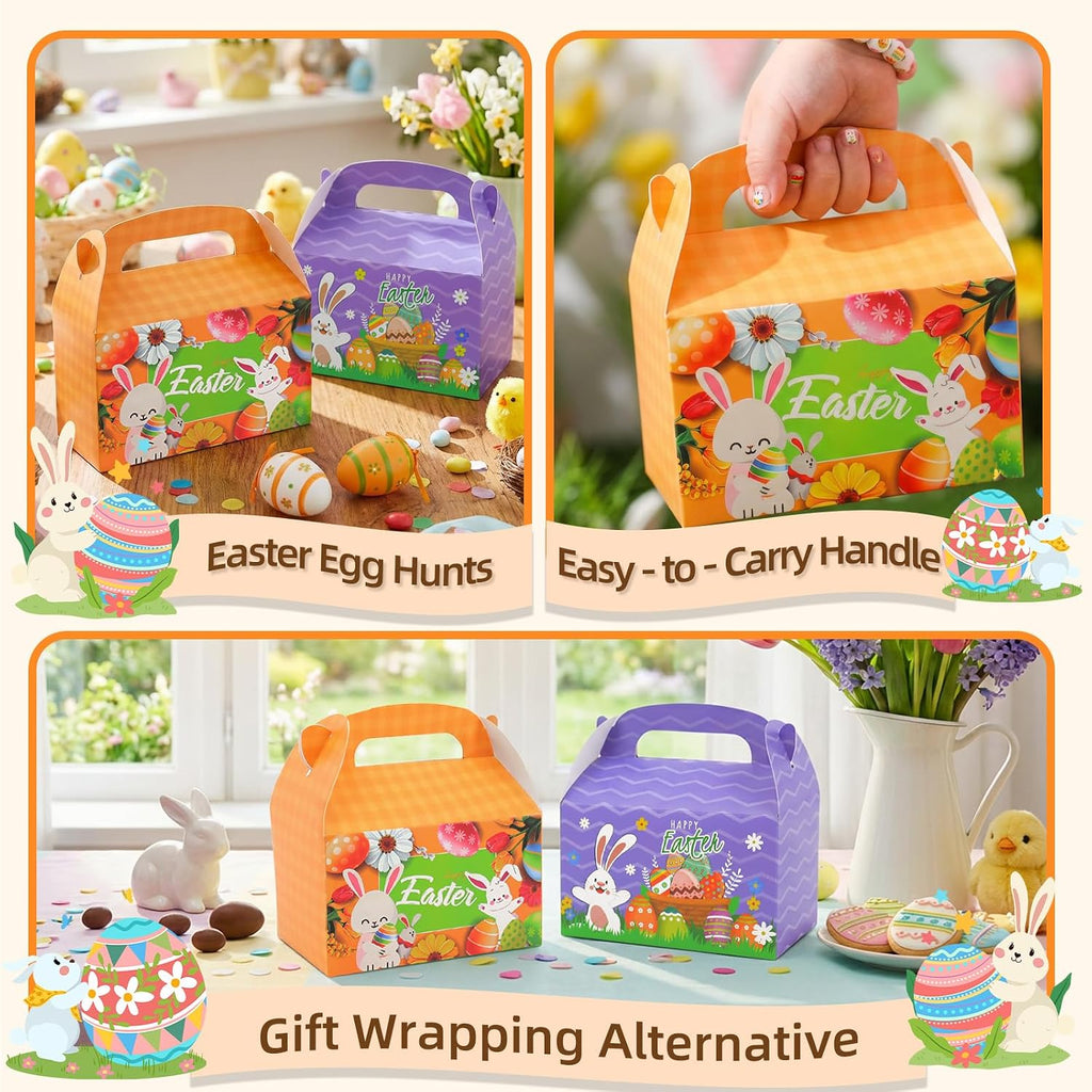 DERZIFUN 20 Pack Easter Treat Boxes with Handle, 6.5" x 3.5" x 6.5" Gable Boxes for Party Favors, Candy, Desserts, Easter Decorations