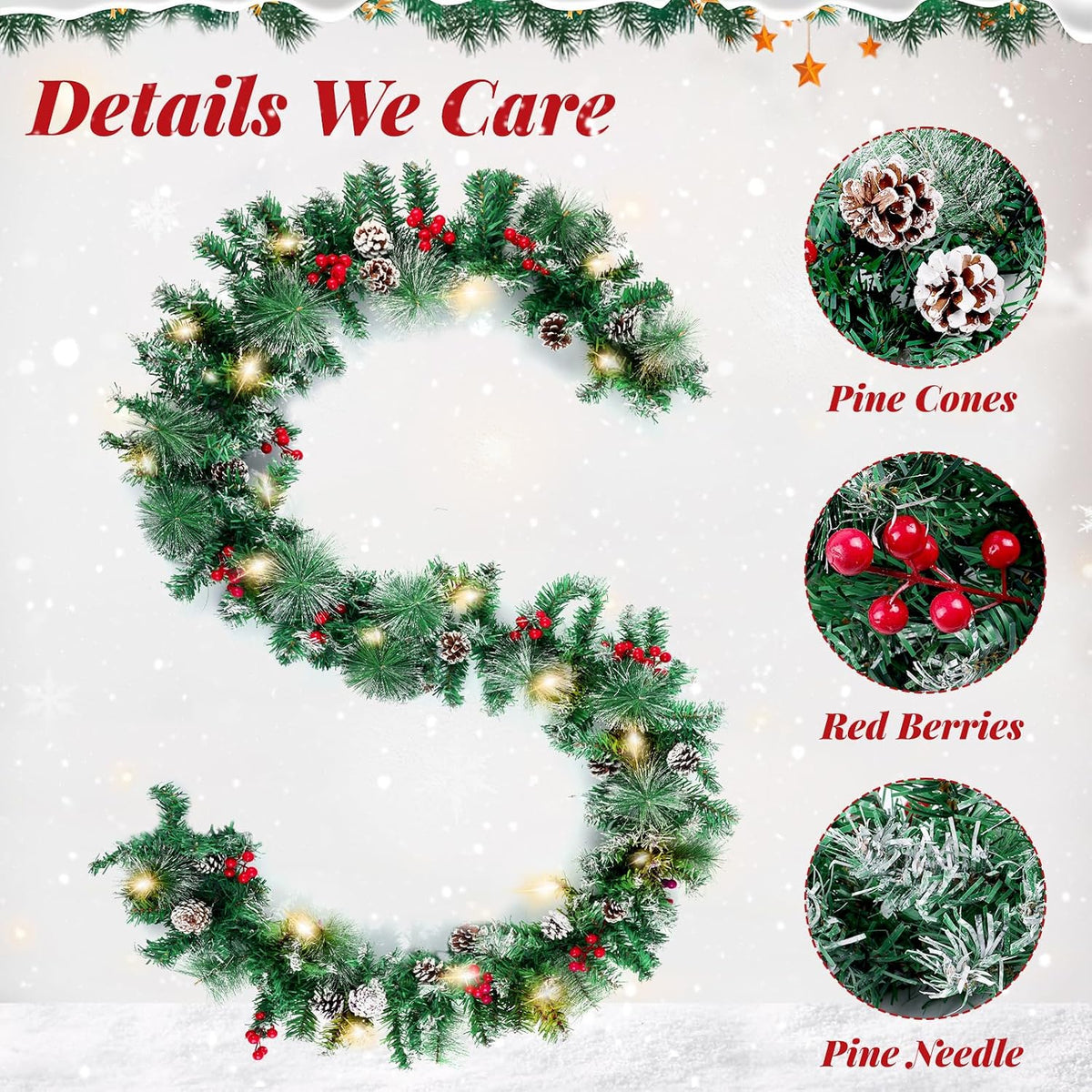 blessedseason 12ft christmas garland with lights, artificial lighted shown in use