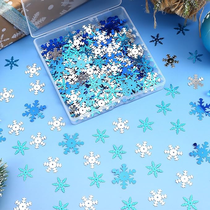 MARFOREVER Snowflake Glitter Confetti Decorations, Christmas Snowflake Metallic Foil Confetti Sprinkles Winter Wonderland Blue Gold Table Centerpiece for Wedding Supplies Snow Party Decorations