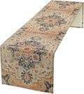 Bohemia Orange Table Runner, Rustic Farmhouse Vintage Geometric Floral Print Table Cover for Home Kitchen Dining Table Party Decor, 13x70inch