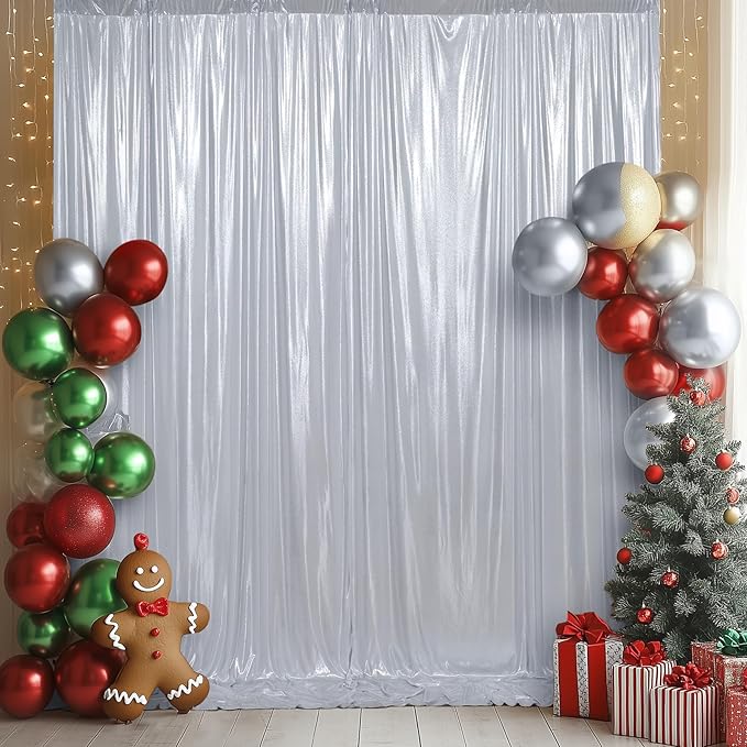 20ftx12ft Silver Sequin Backdrop Curtain Panels for Parties, Wrinkle Free Glitter Photo Backdrop Drapes 4 Panels 5x12FT Shimmer Back Drop Cloth for Wedding Birthday Christmas Photography Background