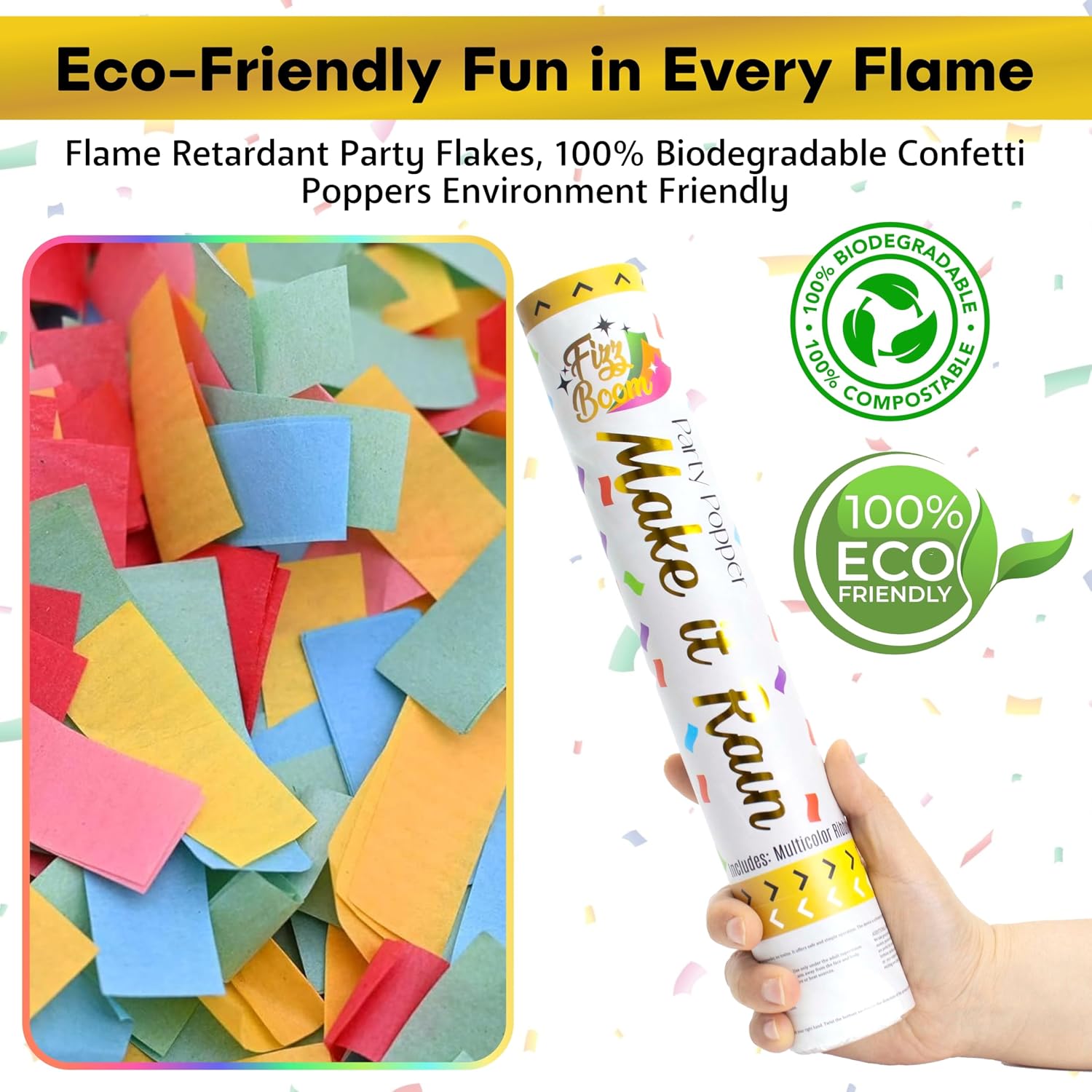 6 Pack 12 Inch Confetti Poppers, Biodegradable Confetti Popper Set for Wedding, Birthday Party Celebrations | Releases 15 ft in the Air