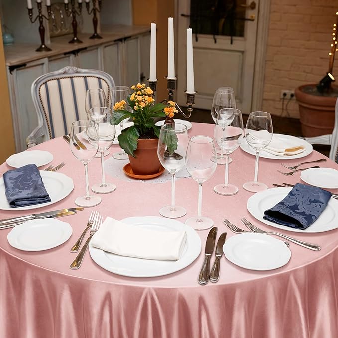 Ruisita 120 Inches Round Satin Tablecloths Rose Gold Overlay Round Satin Table Cover Bright Silk Tablecloth Smooth Fabric Tablecloth for Wedding Banquet Table Decoration