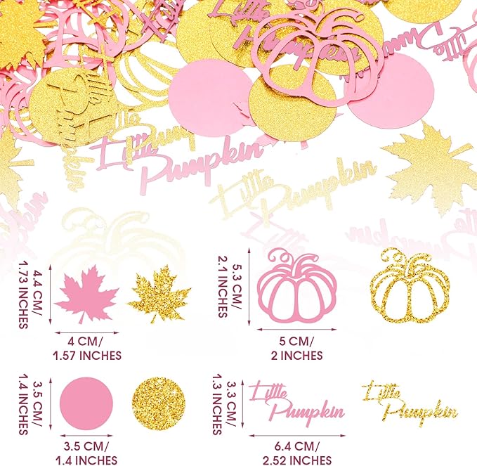 Ferraycle 400 Pcs Thanksgiving Pink and Gold Pumpkin Confetti Christmas Baby Shower Maple Leaf Confetti Glitter Thanksgiving Pumpkin Decorations Table Decorations for Birthday Party Supplies