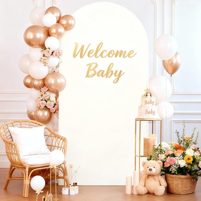 7.2FT Ivory Arch Cover - Polyester Fitted Wedding Arch Stand Covers Round Top Chiara Arch Backdrop Cover for Birthday Party Banquet Photo Background Decoration