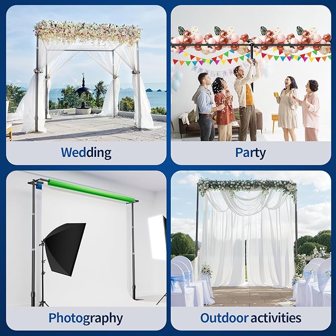 Pipe and Drape Backdrop Stand, 20x10ft Heavy Duty Adjustable Background Frame with Metal Base, Back Drop Holder for Parties Photography Wedding Photoshoot Decoration - Black