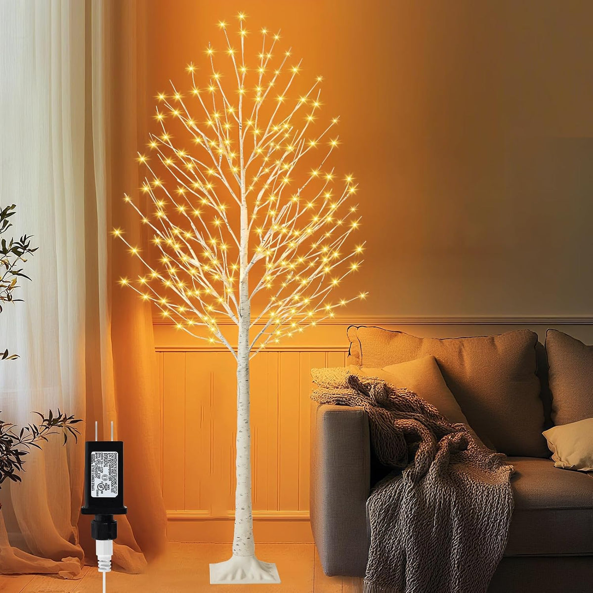 bexdir 6ft decorative birch lighted tree, 144 led, main product view