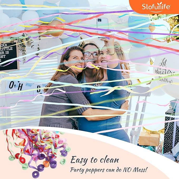 No Mess Streamers 100pack, Colorful Confetti Poppers,Hand Throw Party Poppers No Mess for Birthday, Graduation, Wedding Send Off, Engagement Party Favors（Colorful 100Pack）