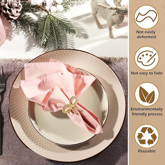 Bokon 50 Pcs Gold Napkin Rings Metal Napkin Holders Rings Bulk for Dining Anniversary Wedding Dinner Birthday Holiday Party Banquet Table Decoration (Bow Tie)