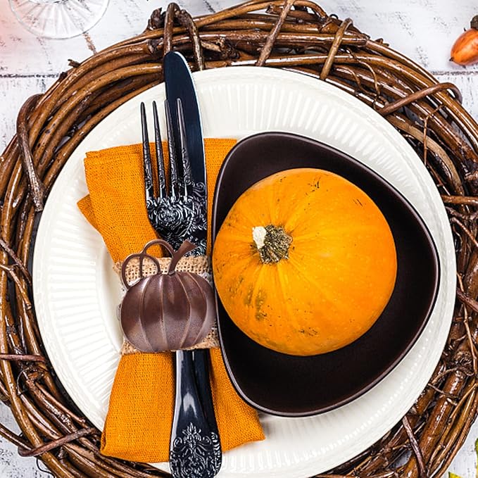 Halatool Pumpkin Napkin Rings Set of 12, Alloy Fall Napkin Rings Thanksgiving Halloween Dinner Tables Holders for Thanksgiving Weddings Holidays Gathering Dinner Party (Bronze)