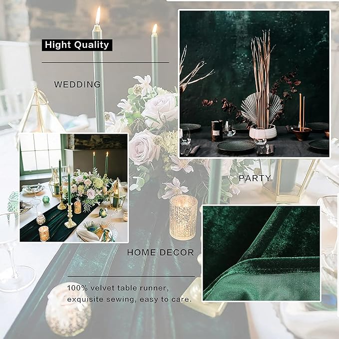 Velvet Table Runner, 5 Pack Luxurious Wedding Reception Decorations Soft Velvet Fabric Table Linen Overlay for Party (20 x 120 inch, Emerald Green)