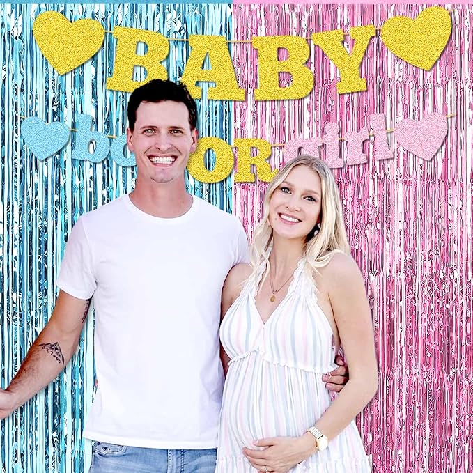 6 Pack Pink Blue Foil Fringe Curtains Backdrop, 3.28 x 8.2 Ft Metallic Streamers Tinsel Curtains Background for Photo Booth, Birthday, Weddings, Carnivals, Graduation, Themed Party Decorations