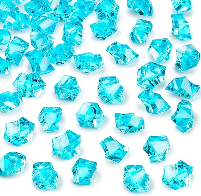 DomeStar Light Blue Fake Ice Rocks, 150PCS Acrylic Gems Crystals Plastic Diamonds Vase Centerpiece for Vase Fillers DIY Craft Wedding Party Table Scatter Aquarium Tank Decoration