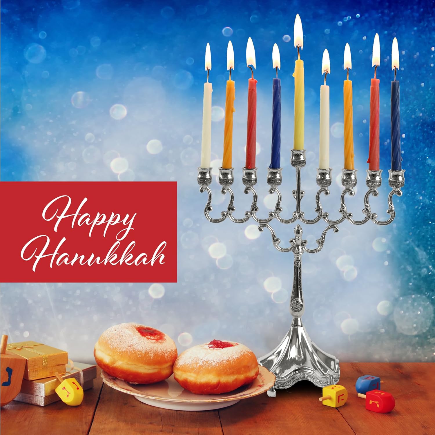 Ner Mitzvah Colorful Chanukah Candles 1-Pack - Standard Size Fits Most Menorahs - Premium Quality Wax - Assorted Colors - Bulk Pack for All 8 Nights of Hanukkah