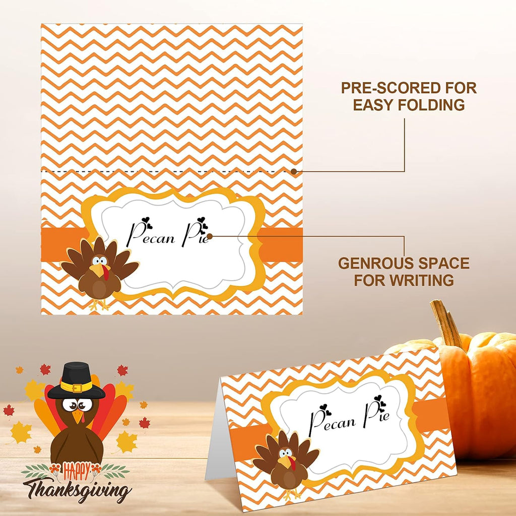 120 Pieces Thanksgiving Turkey Table Place Card Fall Buffet Table Name Place Card Folded Food Tag Turkey Label for Thanksgiving Party Supplies