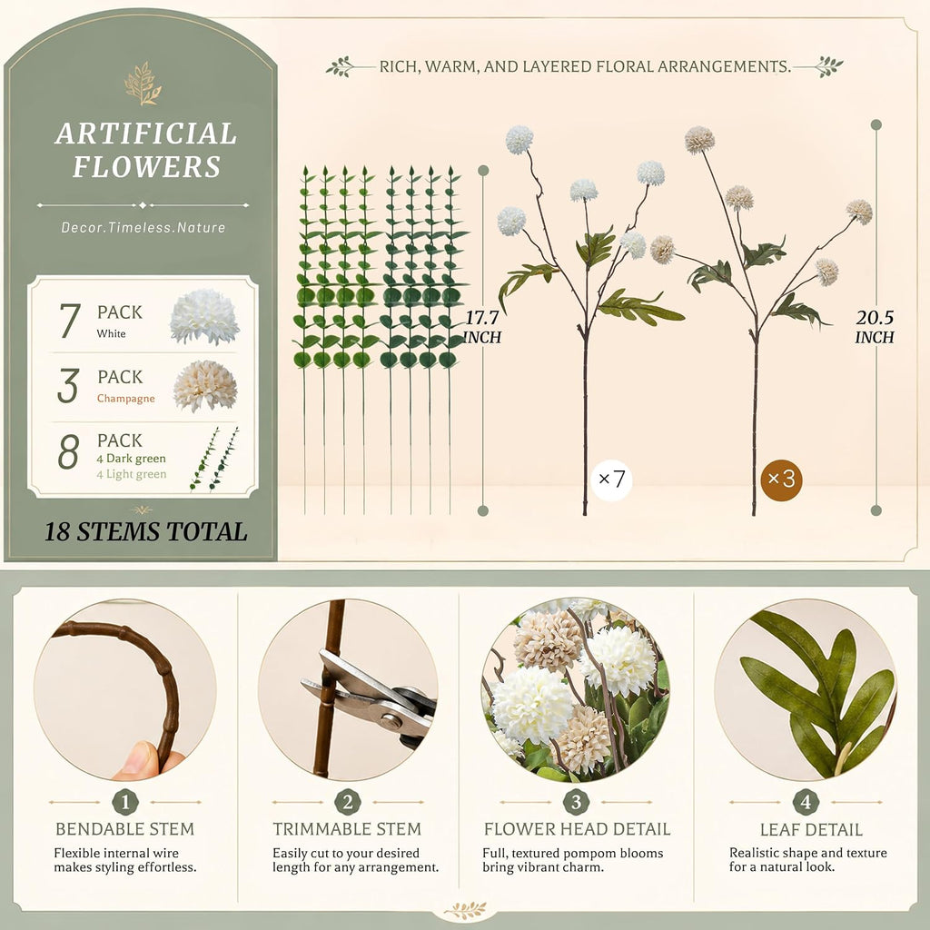 der rose 18pcs fake flowers white blooms and, close-up detail