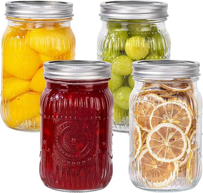 MirthMood 32 OZ Wide Mouth Mason Jars, 4 PACK Glass Mason Jars with airtight Lids, Quart mason jars wide mouth ，Perfect for Canning, Pickling, Preserving, Fermenting, DIY Crafts & Decor