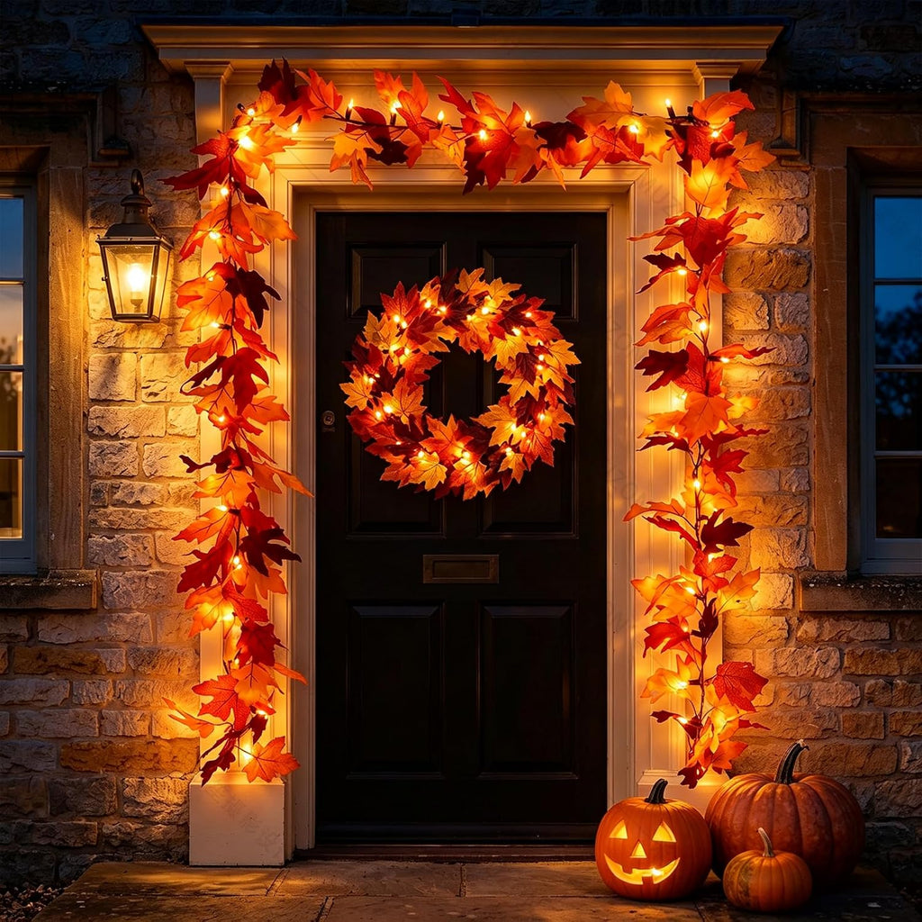 12ft 50 led fall garland with lights,8 modes showing dimensions