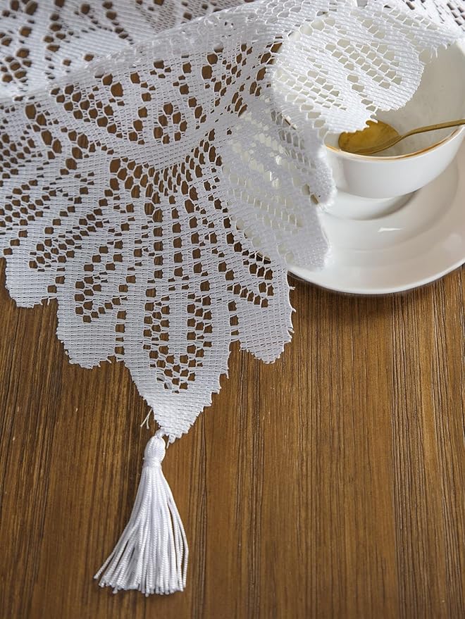 Jayla White Lace Table Runners, Elegant Vintage Lace Table Runner, Wedding Lace Decor with Floral Embroidery,Tea Party Decor, 13x54 Inch