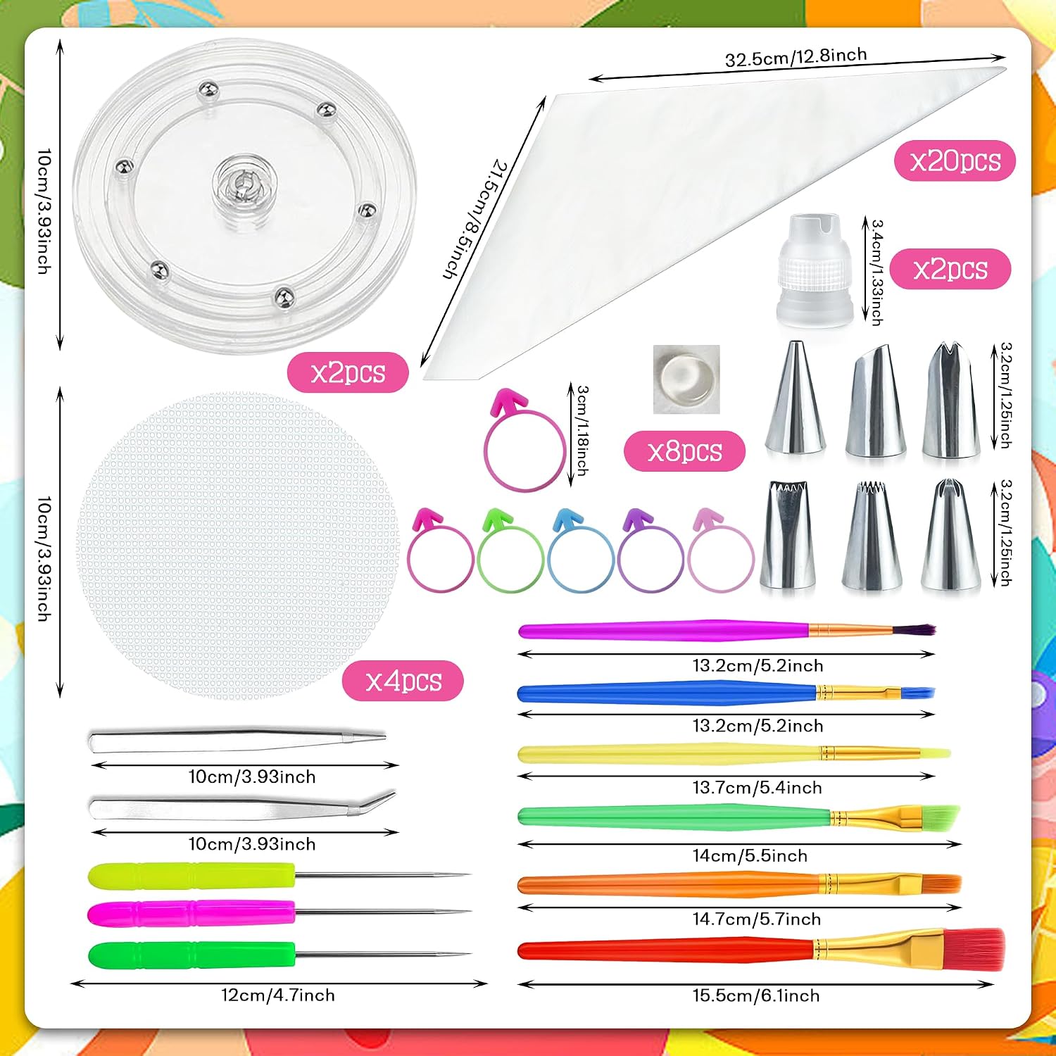 56 PCS Cookie Decorating Kit Supplies Including Acrylic Turntable Decoration Brushes Scribe Needle Piping Bags Icing Tips for Cookie Cupcake Cake Decorations