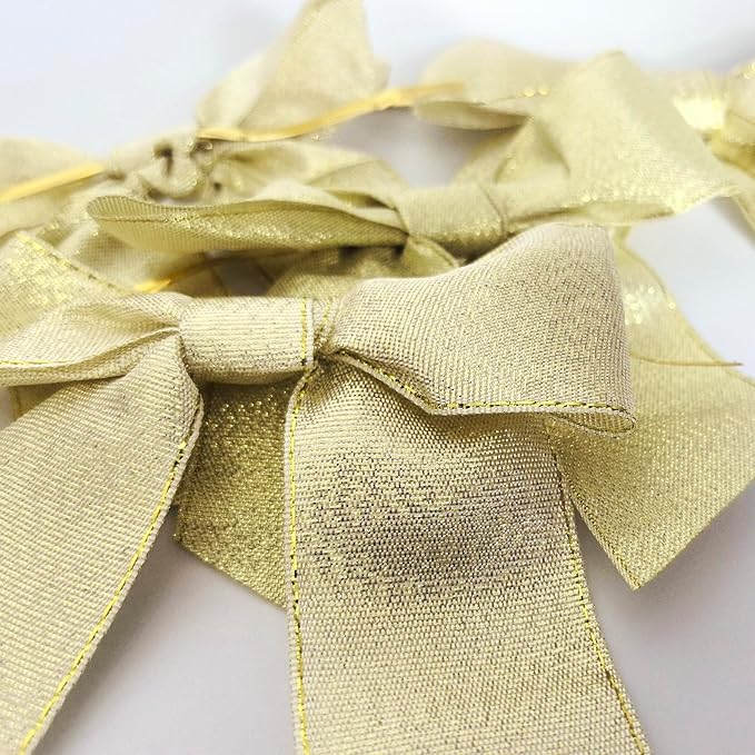 36pcs 4-1/2" Metallic Gold Glitter Ribbon Bows with Twist Ties for Gift Wrapping Packing Christmas Big Bows for Holiday Decoration (Gold)