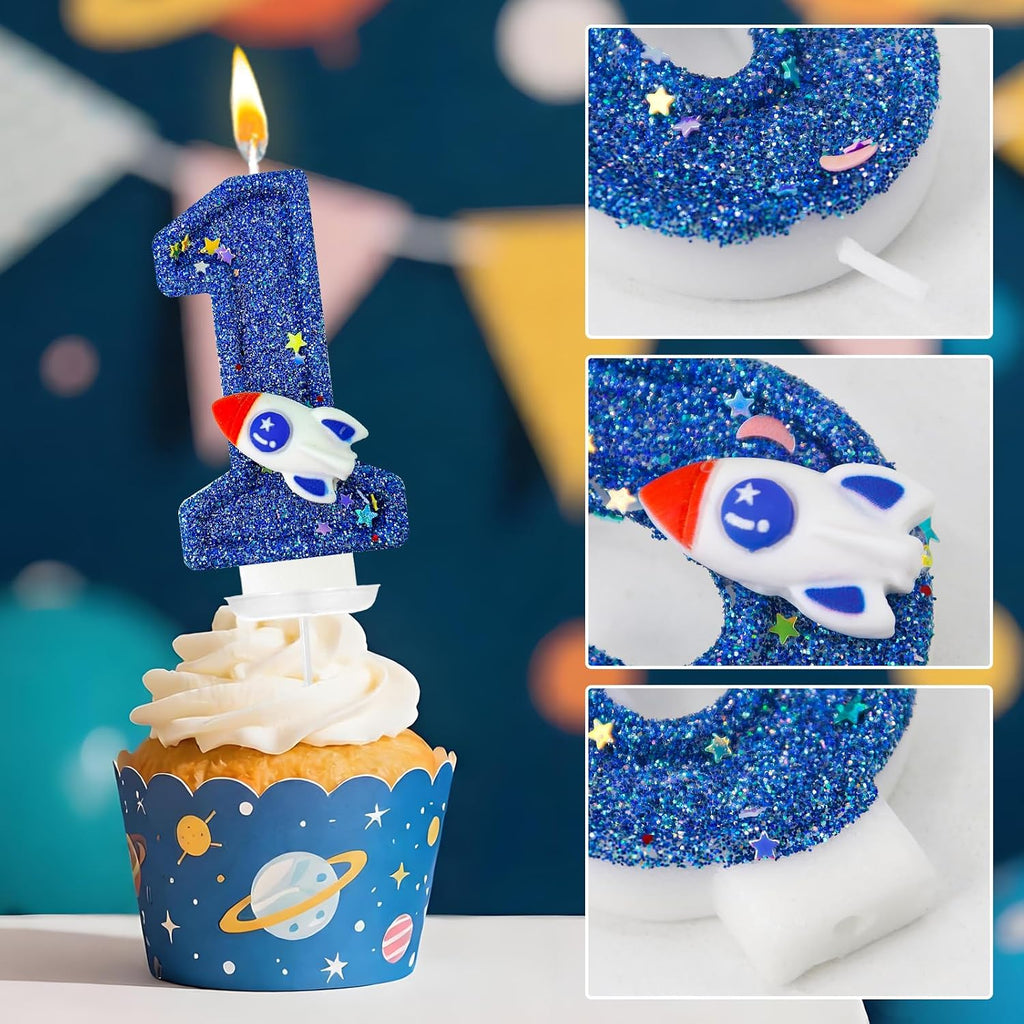 Astronaut Number 1 Birthday Candle for Cake - Space Universe Themed Cake Topper and Party Decoration for Boys, Sparkler for Anniversary Celebrations (Number 1)
