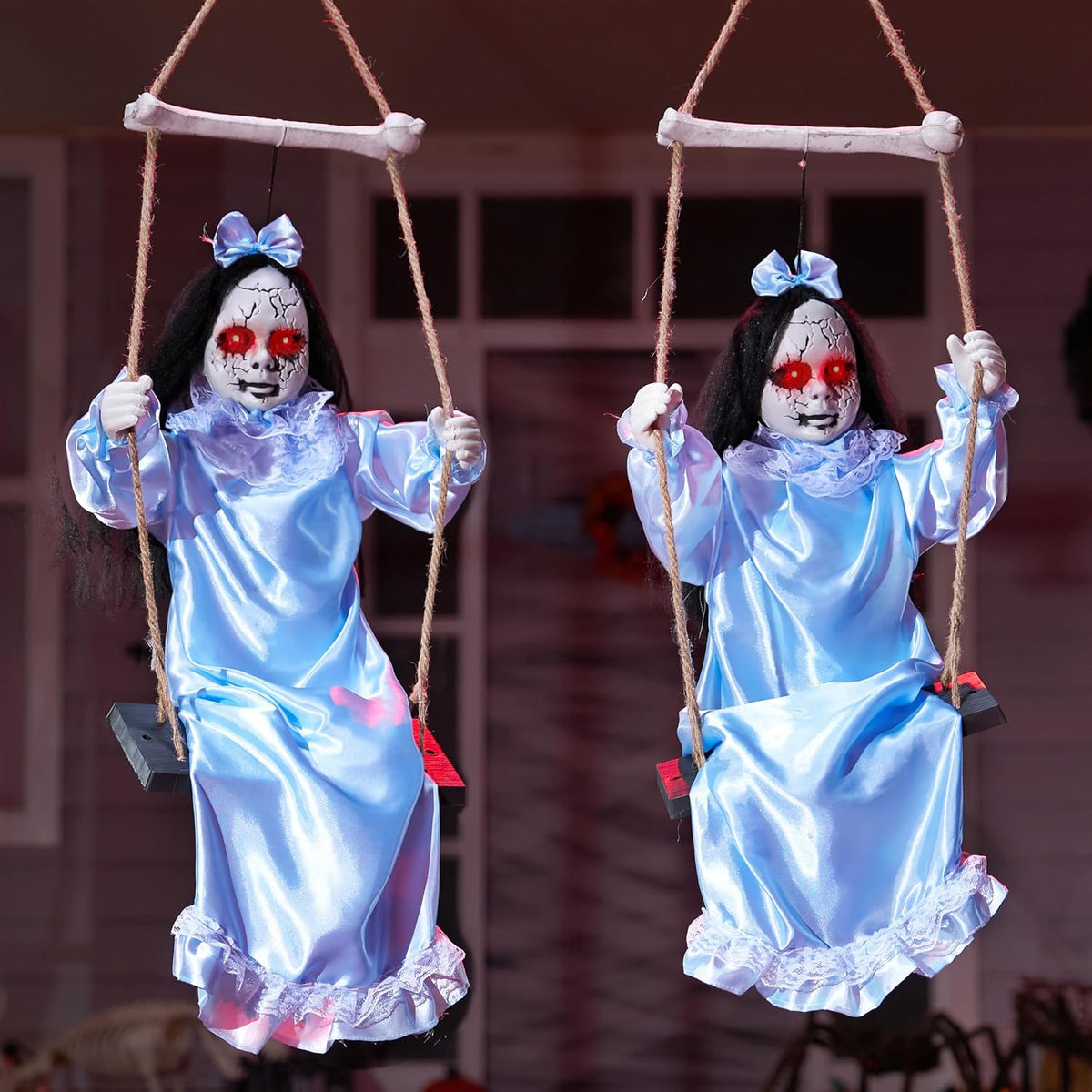 JOYIN 2 Pcs Hanging Ghosts Halloween Decorations Outdoor, 3ft Blue Swinging C...