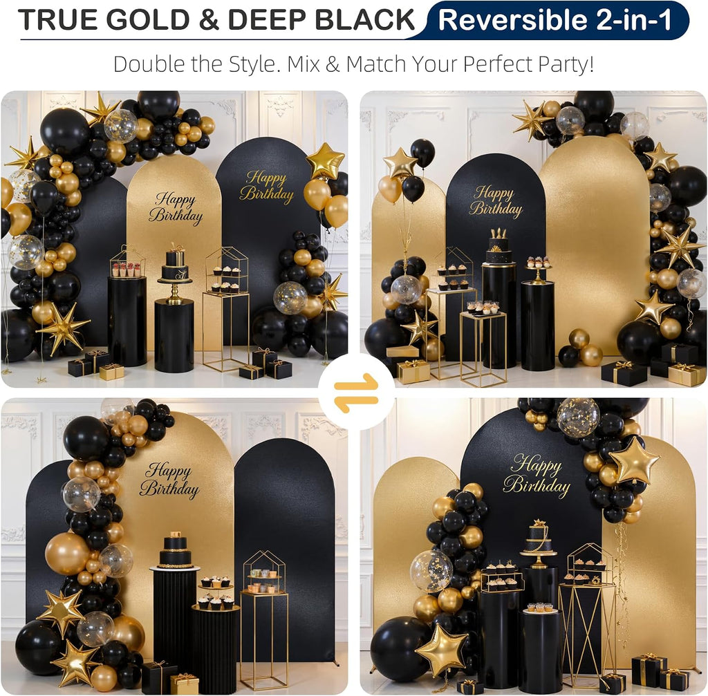 gold black glitter arch backdrop cover 3set (6 shown in use